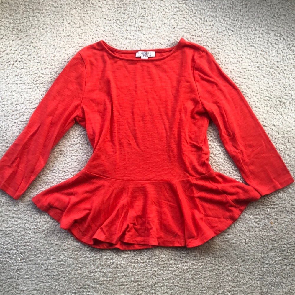 Coral, long sleeved peplum top